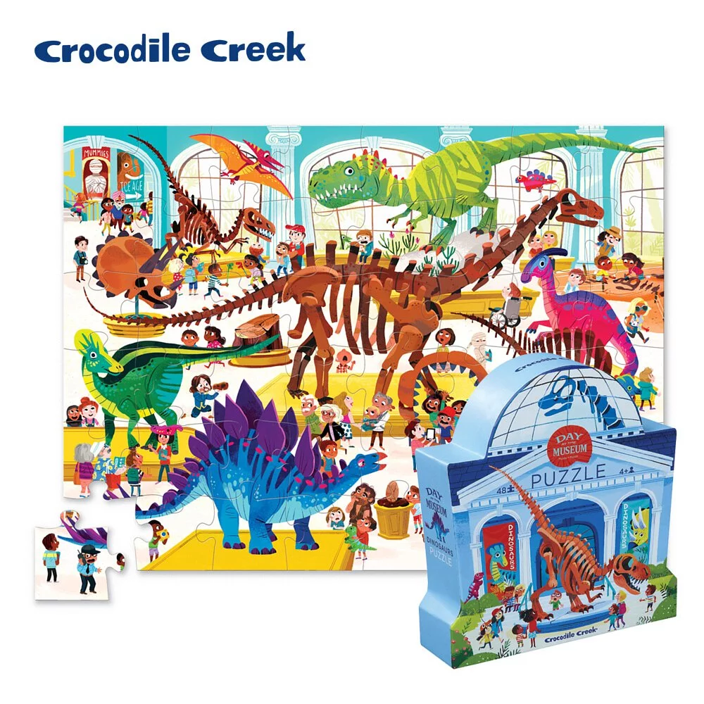 《 美國Crocodile Creek 》  博物館造型盒學習拼圖 - 恐龍館