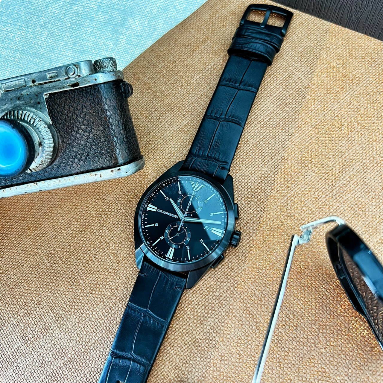 【EMPORIO ARMANI 亞曼尼】紳男計時手錶 AR11483(黑) 43mm 現代鐘錶