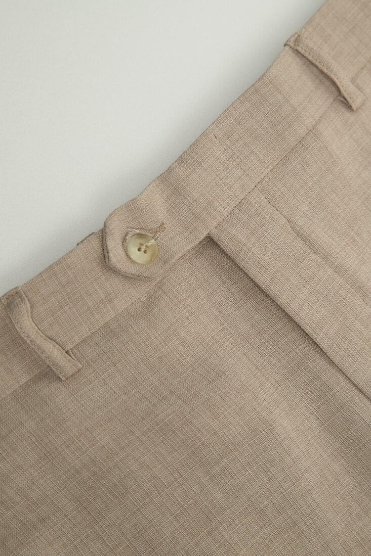 卡其休閒彈性修身西裝褲 -褲頭