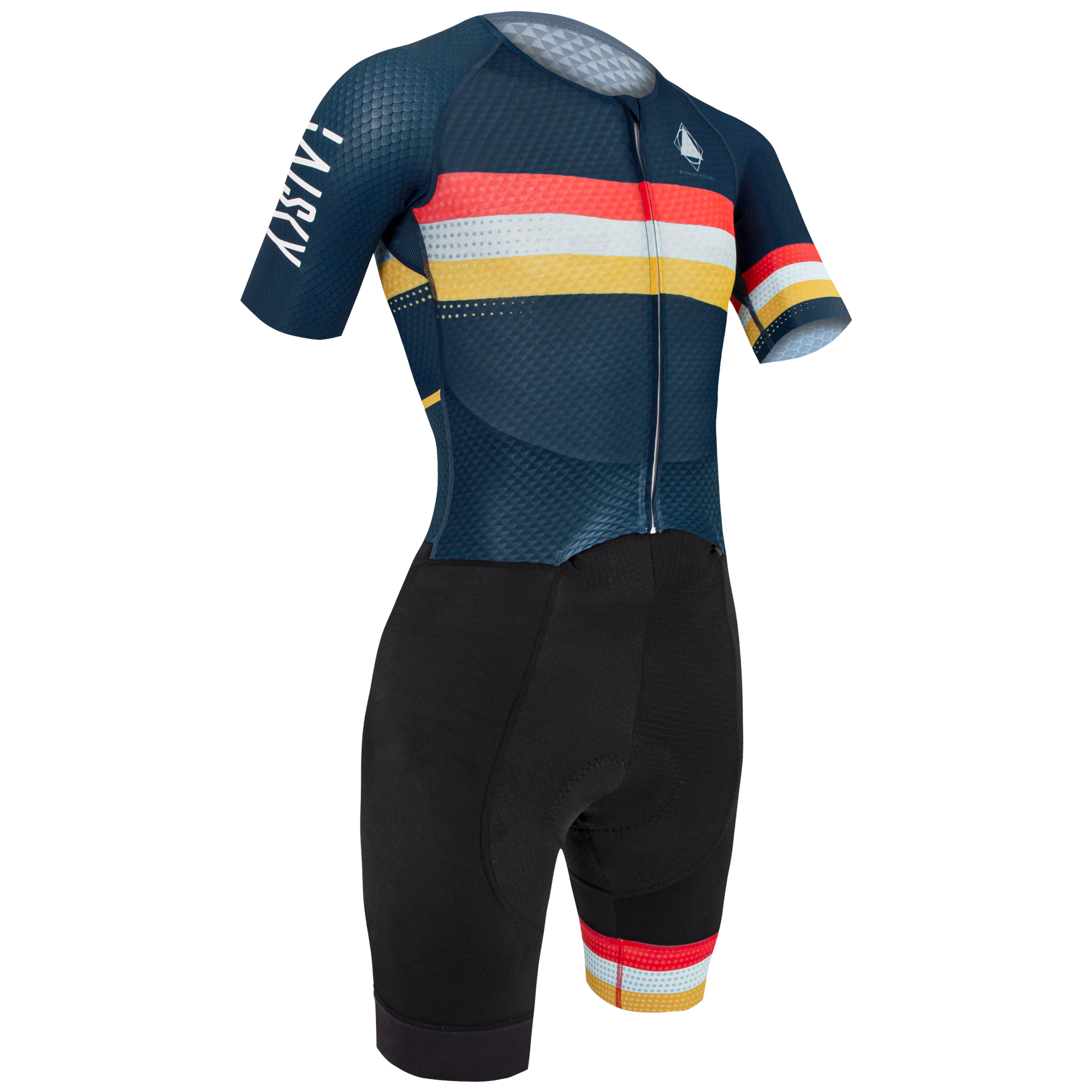 ITT男款短袖連體衣 平行線 藍