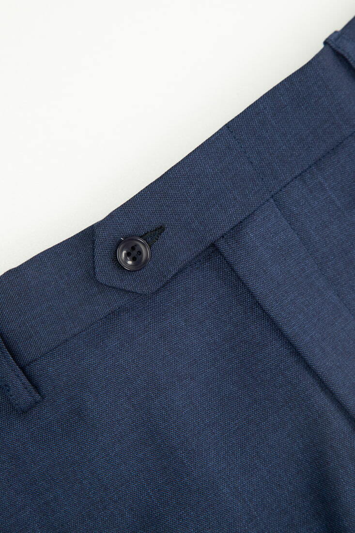 藍色彈性修身西裝褲-褲頭