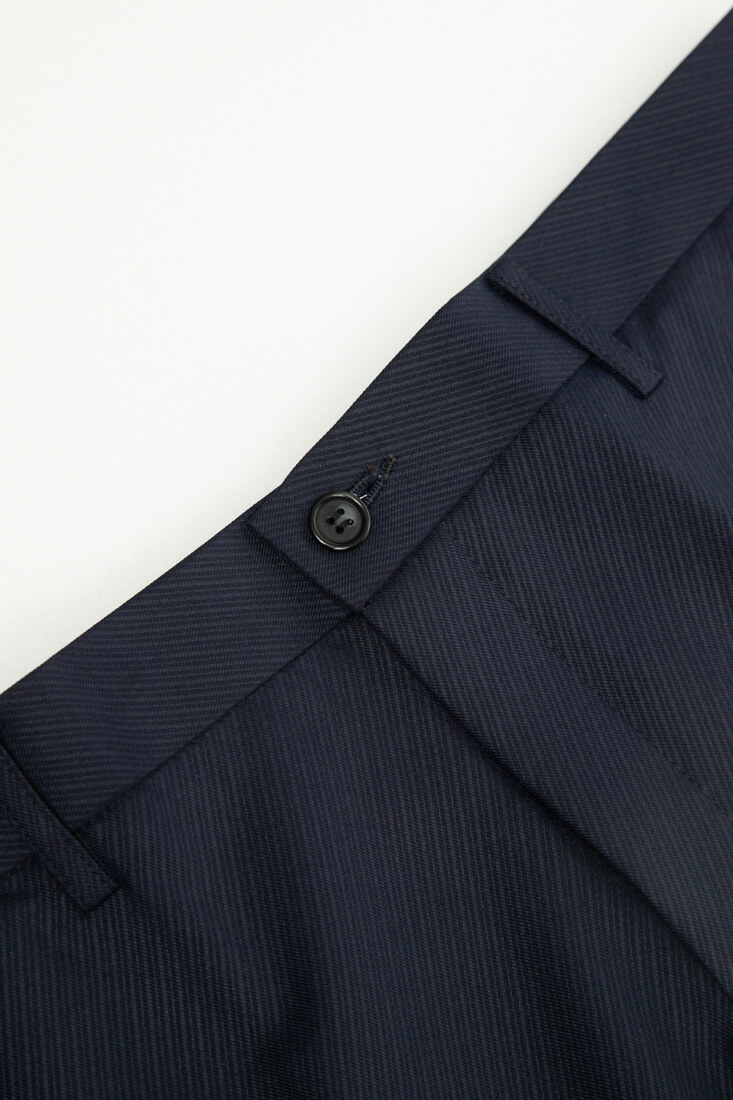藍色斜紋彈性西裝褲-褲頭"