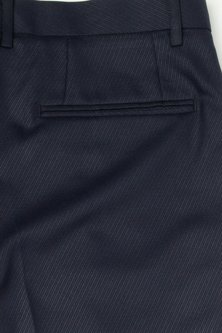 藍色斜紋彈性西裝褲-後口袋