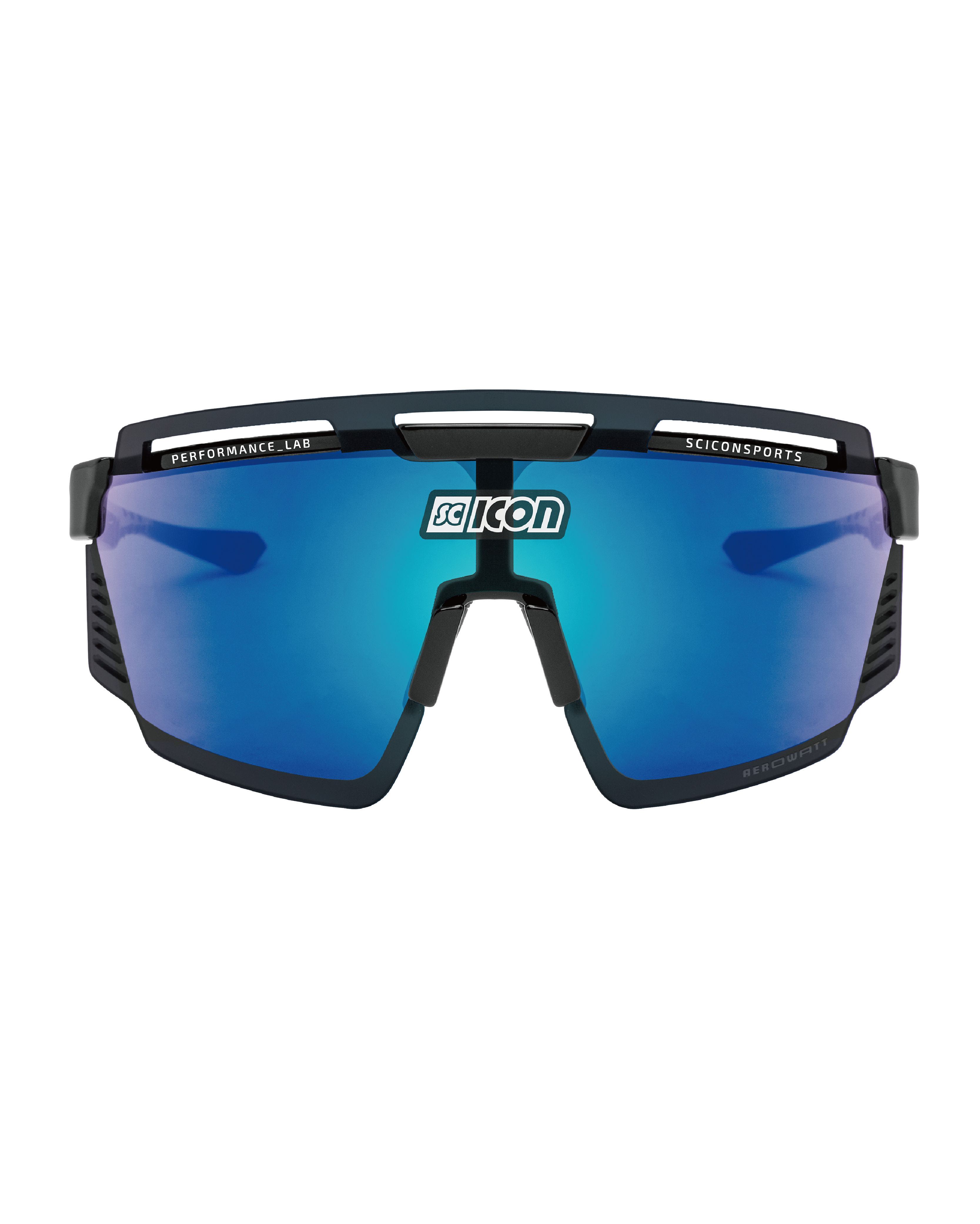 【SCICON】AEROWATT 運動眼鏡 亮光黑框 / 鏡面藍片