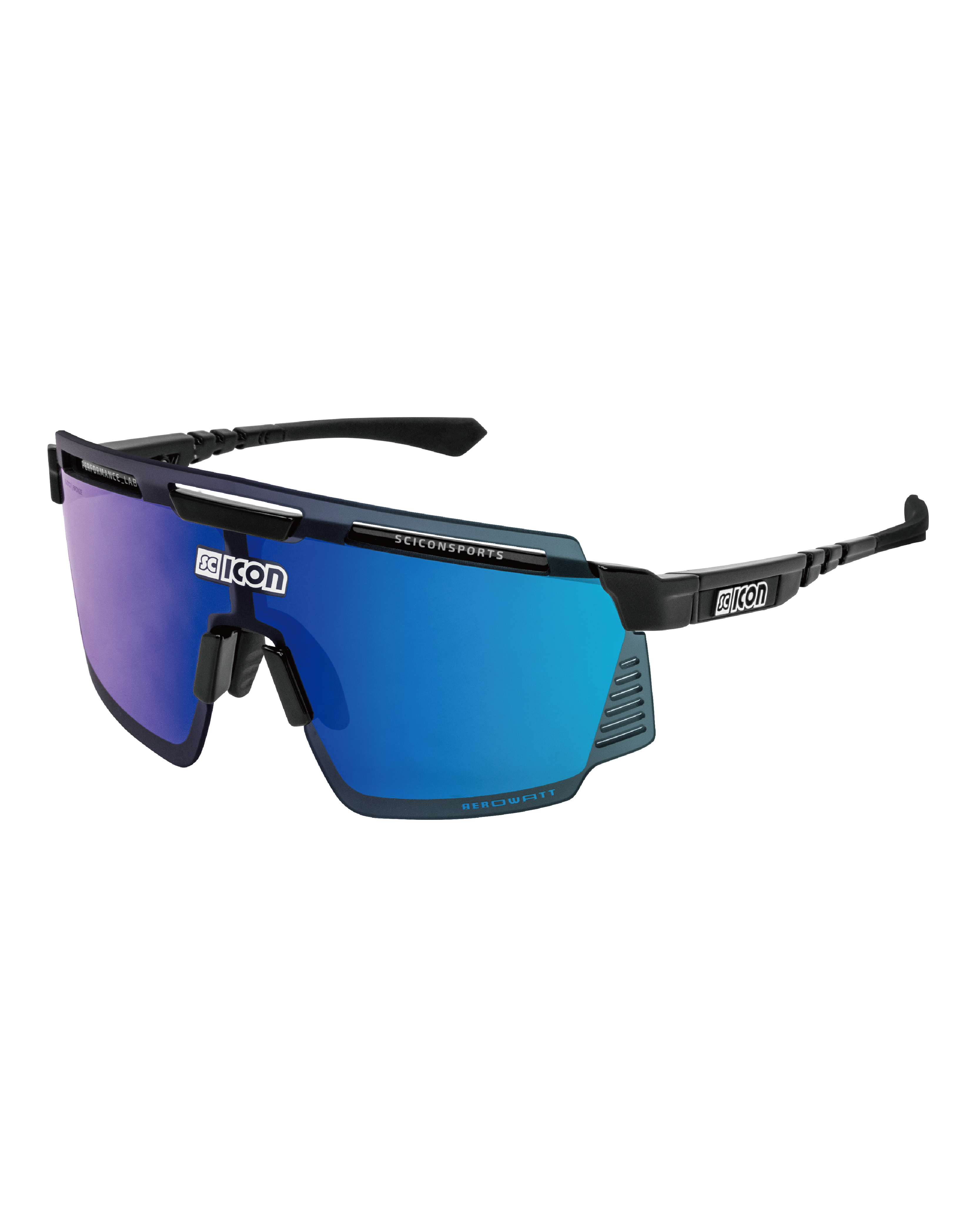 【SCICON】AEROWATT 運動眼鏡 亮光黑框 / 鏡面藍片