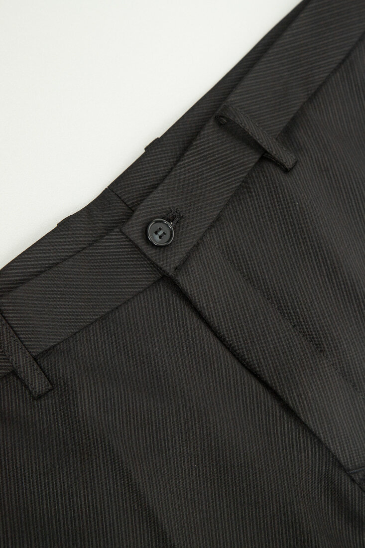 黑色斜紋彈性修身西裝褲-褲頭