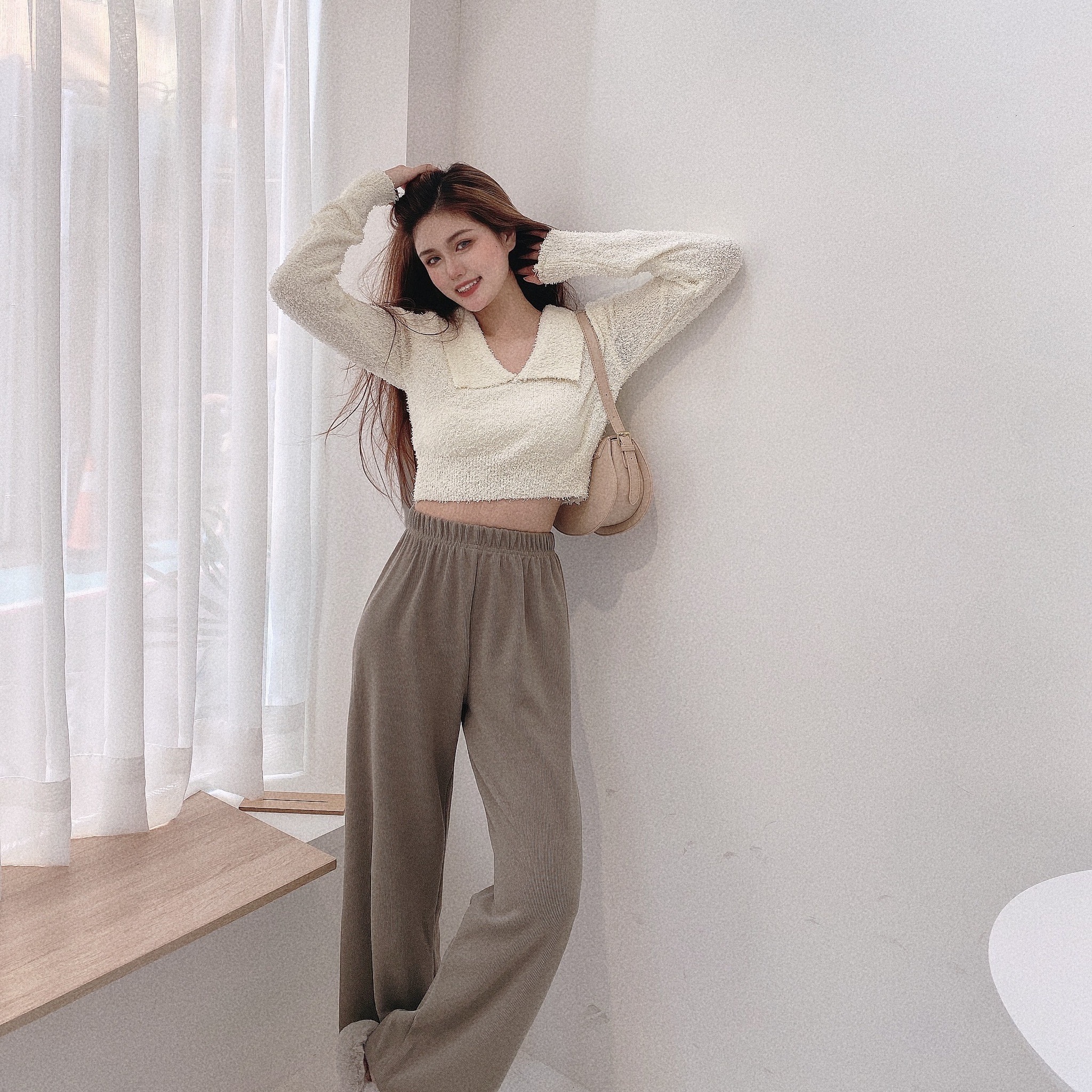 QQ毛翻領短版上衣/四色