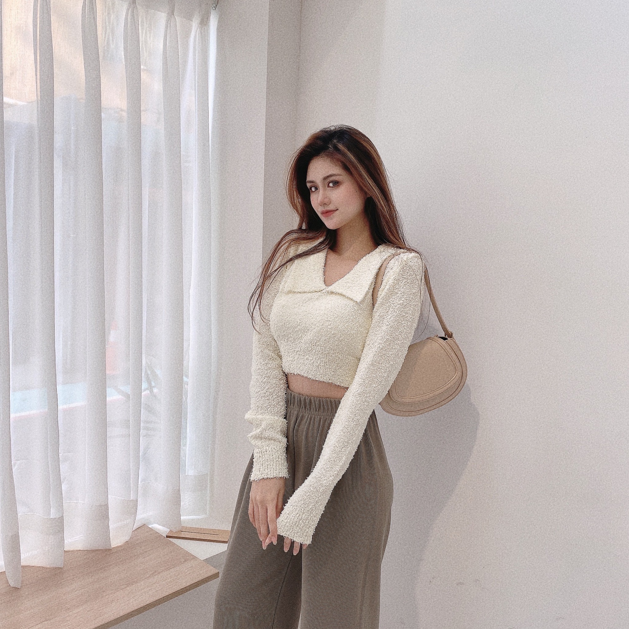 QQ毛翻領短版上衣/四色