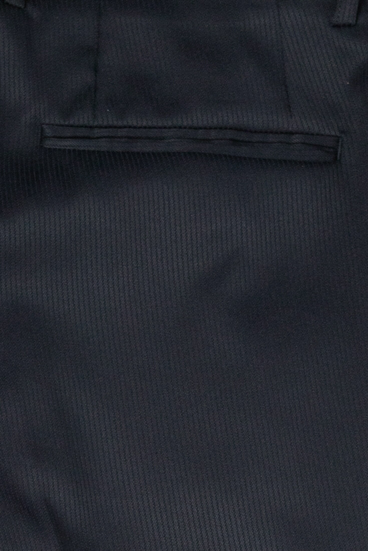 藍色細直紋修身西裝褲-後口袋