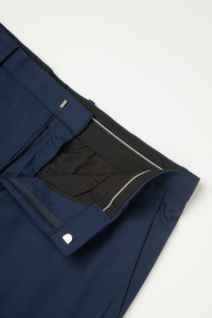 寶藍格紋修身西裝褲-內部