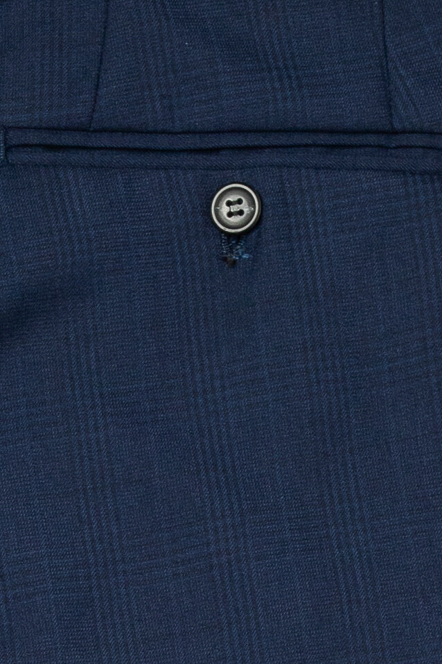 寶藍格紋修身西裝褲-後口袋