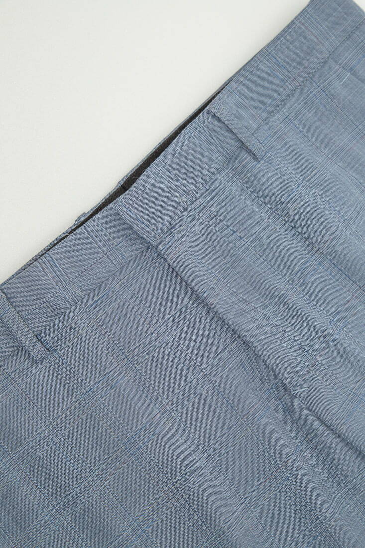 淺藍格紋修身西裝褲-褲頭