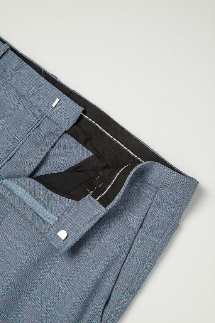 淺藍格紋修身西裝褲-內部