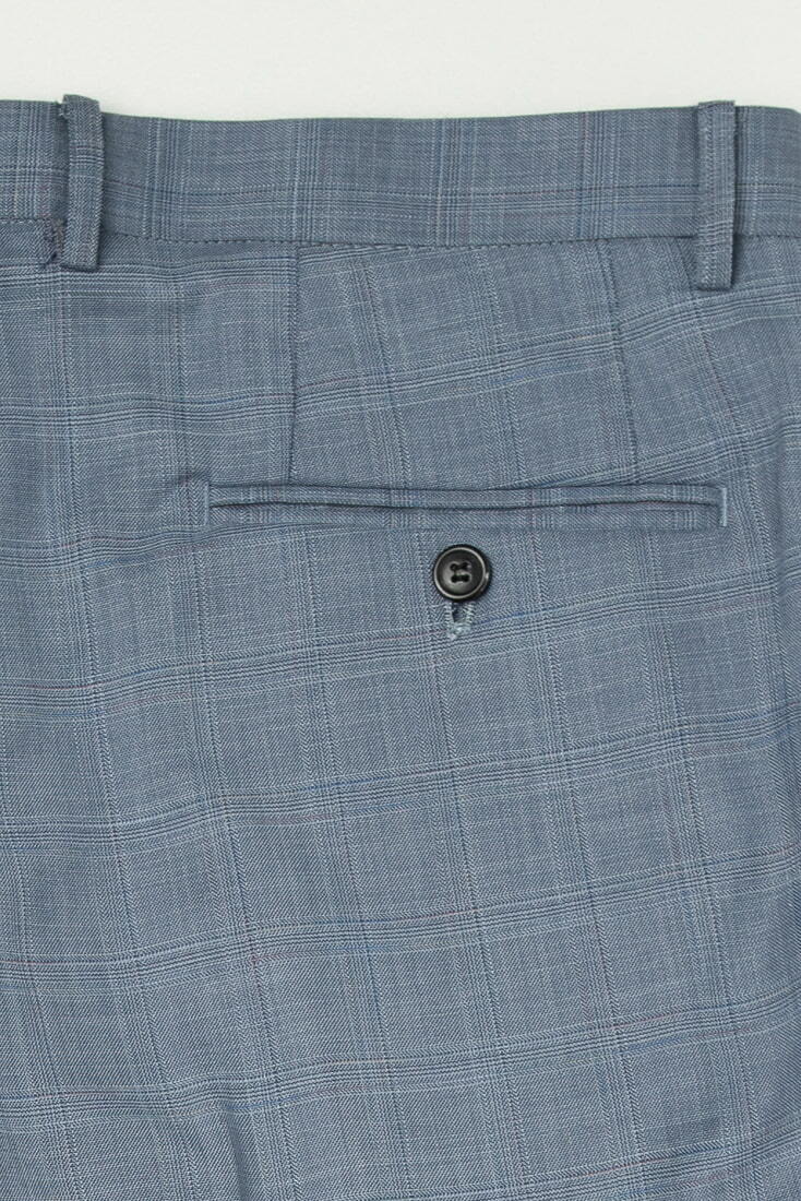 淺藍格紋修身西裝褲-後口袋