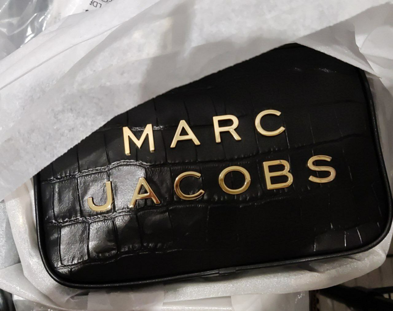 [S] MARC JACOBS CROC FLASH CAMERA BAG,BLACK, 191267931319 (SMJ40)