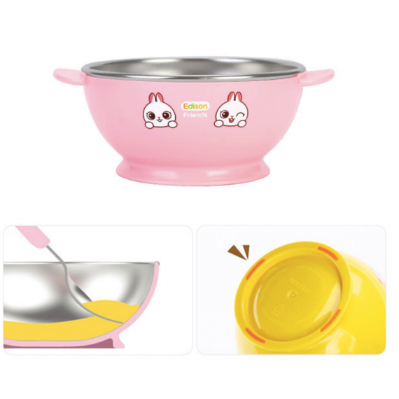 【韓國製 Edison 不銹鋼防滑飯碗 - BPA FREE 】-粉紅色