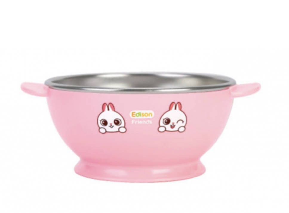 【韓國製 Edison 不銹鋼防滑飯碗 - BPA FREE 】-粉紅色