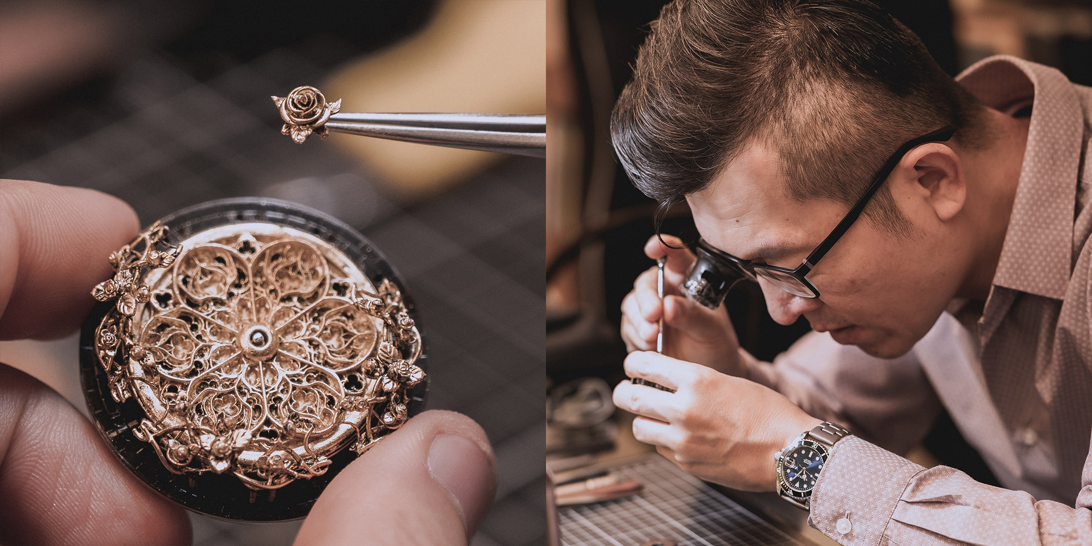 吟遊詩人的呢喃－手工腕錶｜哥德始源手錶－正面上下錶耳採用典型哥德尖頂花窗圖騰。 手錶殼兩側邊象徵花叢與哥德木刻蝕裝飾