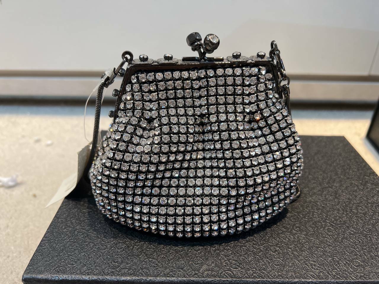 [S] MONEY BAG BLACK/SILVER CRYSTAL RHINESTONE, SZZ80 (SZZ80)
