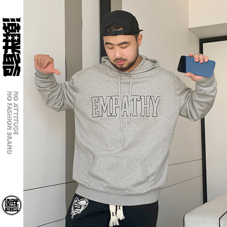 潮胖爺大尺碼-潮牌長袖帽T〈BFWY7276〉