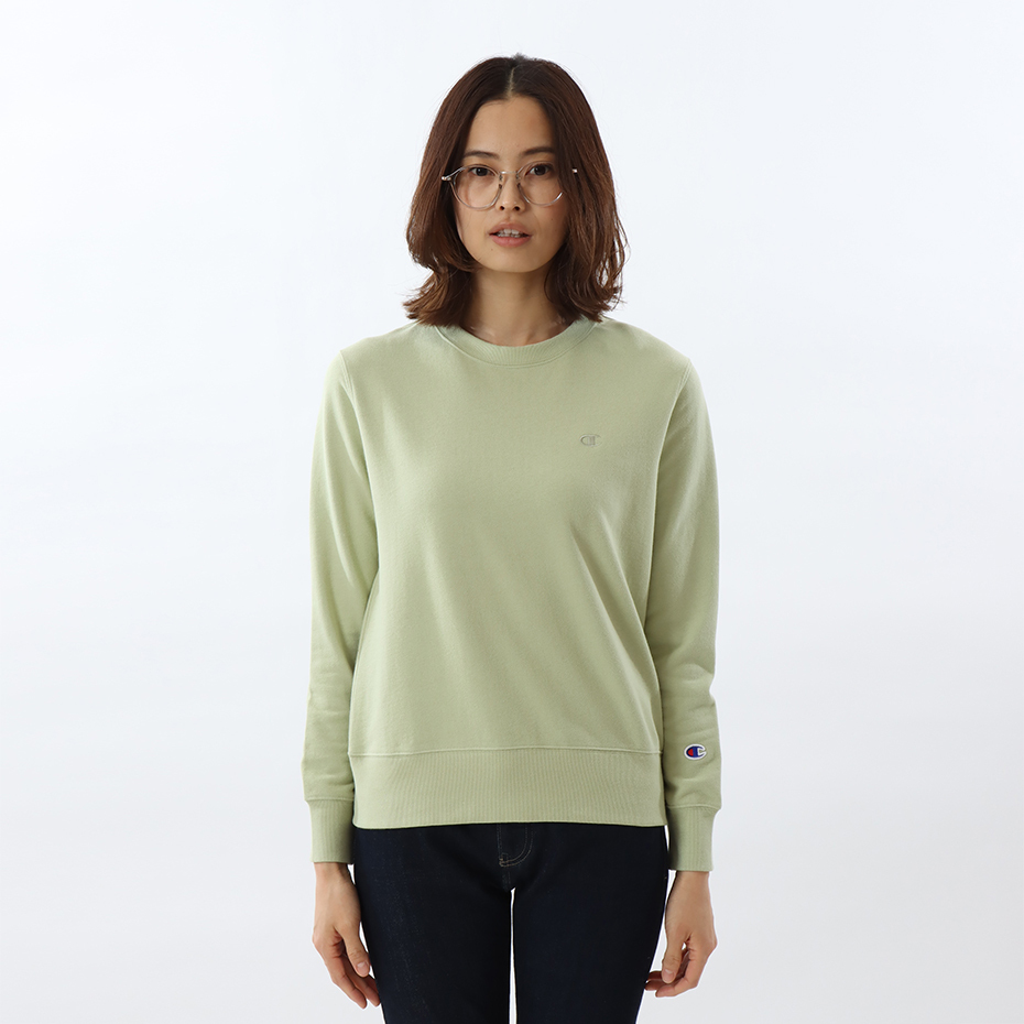 女款 -BASIC  小C刺繡LOGO 素面大學衛衣-淺綠（CW-T013-580）