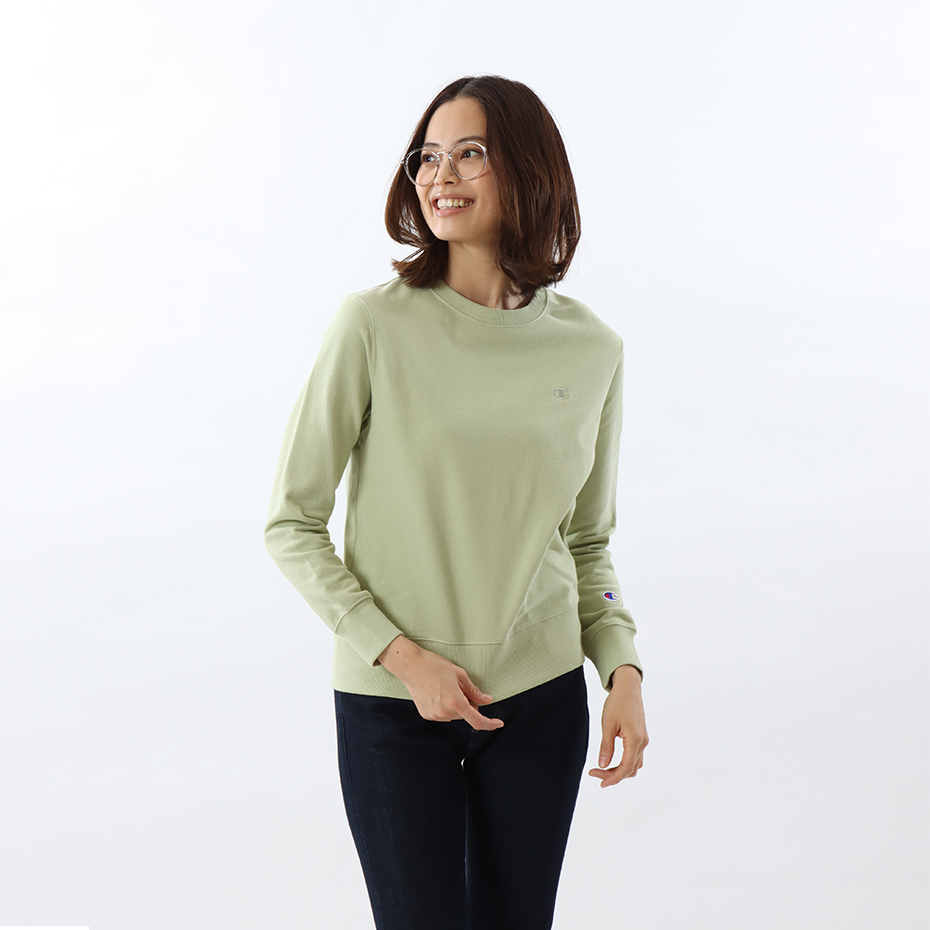 女款 -BASIC  小C刺繡LOGO 素面大學衛衣-淺綠（CW-T013-580）