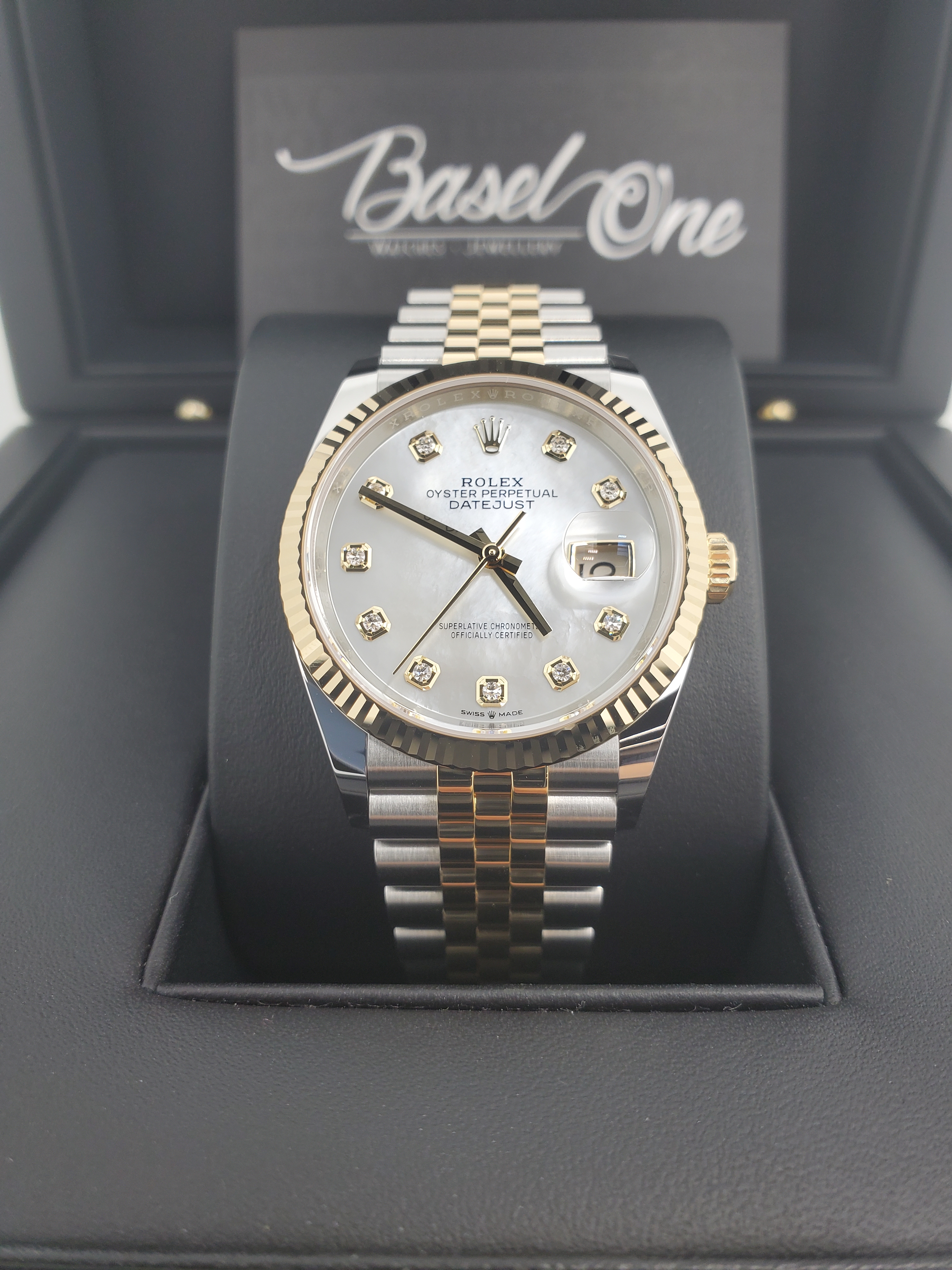 BRAND NEW ROLEX 126233ng 126233 MOTHER-OF-PEARL DIAL GOLD STEEL DATEJUST 36 JUBILEE STRAP
