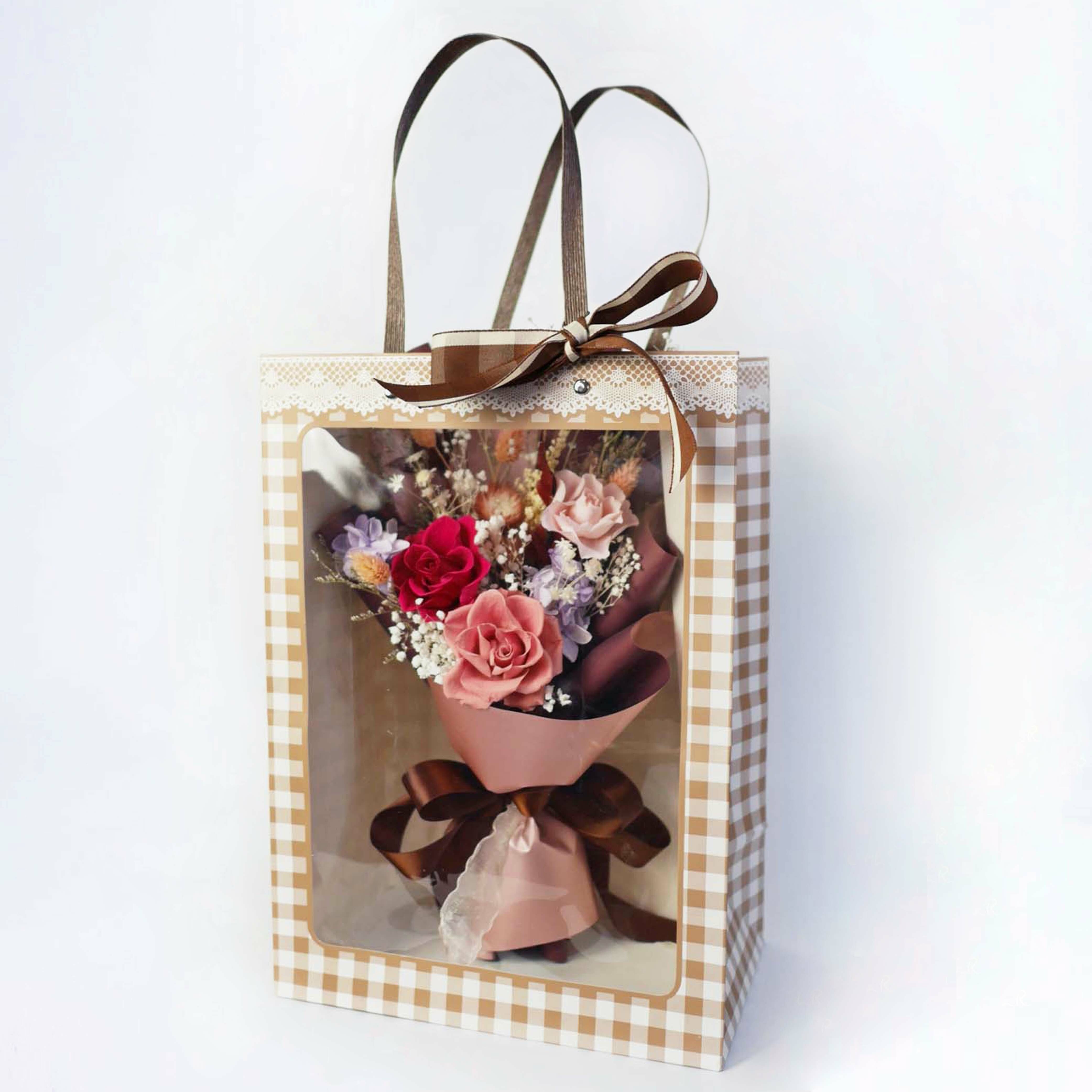 【綻放的歲月】永生乾燥花束格紋提袋組