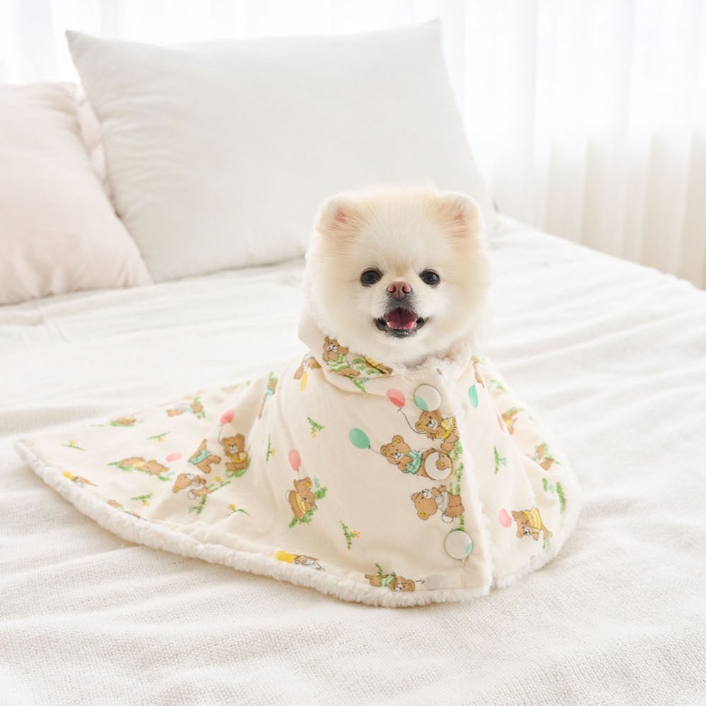 Noutti 泰迪熊熊披風毛毯（奶油）