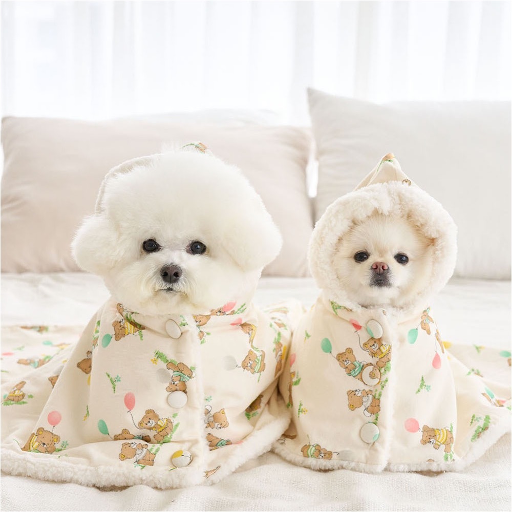 Noutti 泰迪熊熊披風毛毯（奶油）