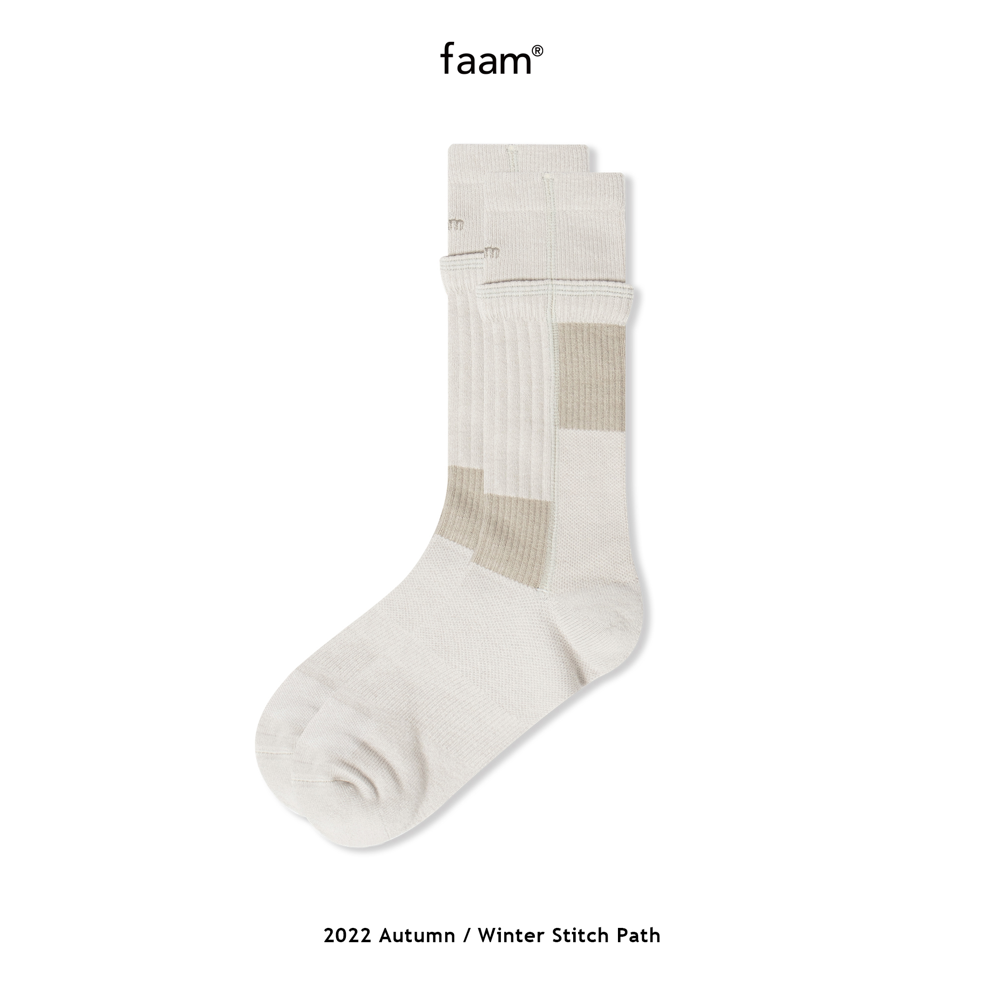 faam STITCH PATCH 石杏/軍綠 - 拼縫針織高筒襪