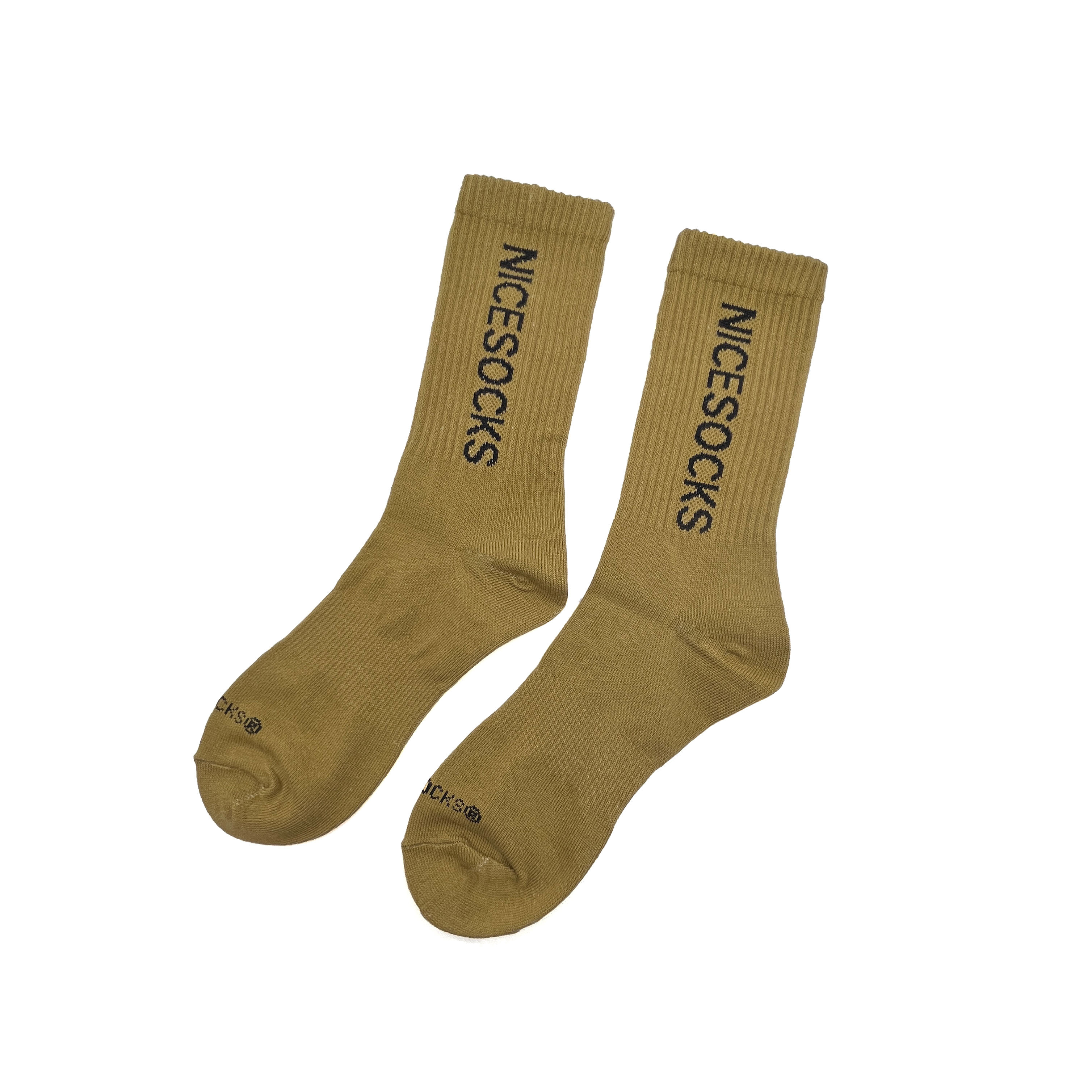 NICESOCKS側邊直條文字長襪-卡其