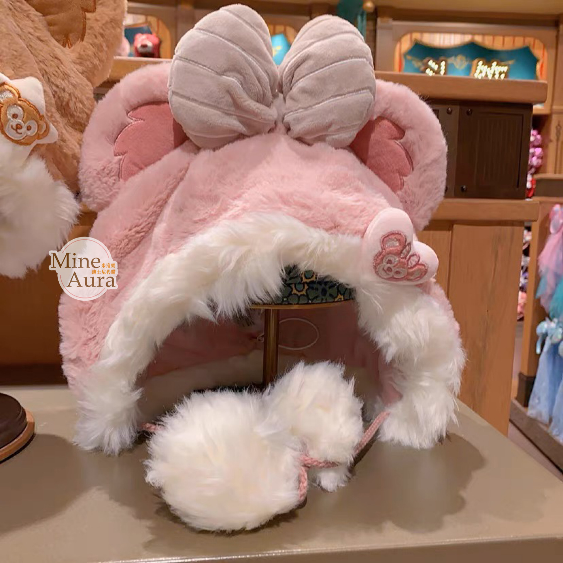 雪莉玫 ShellieMay 絨毛 立體耳朵 毛球綁帶 造型 帽 -香港迪士尼樂園
