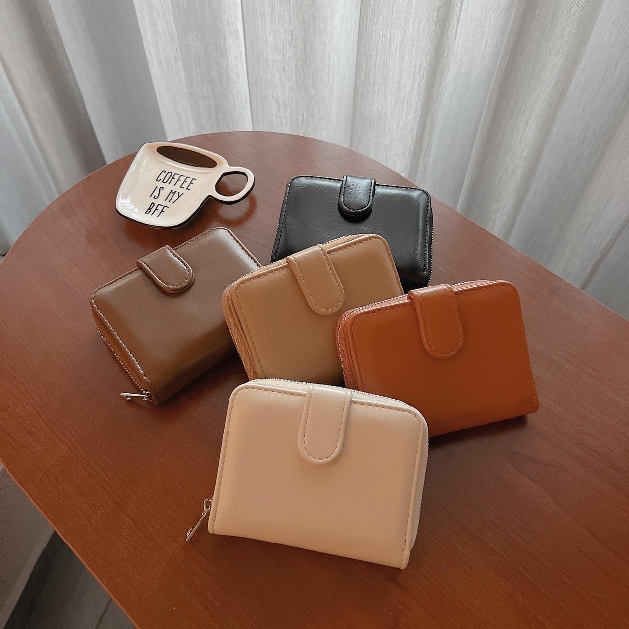 韓版油蠟感短夾零錢包/五色