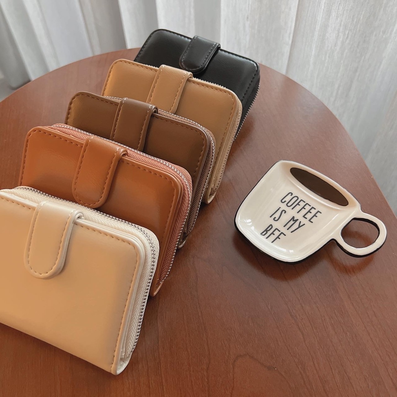 韓版油蠟感短夾零錢包/五色