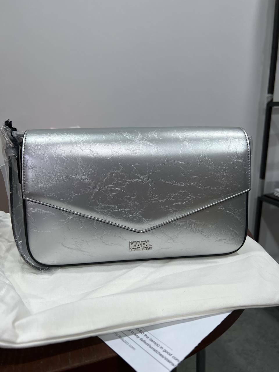 [S] KARL LAGERFELD K/STONE METALLIC SHOULDER BAG,SILVER, 8720092980050 (SKL324) FINAL SALE