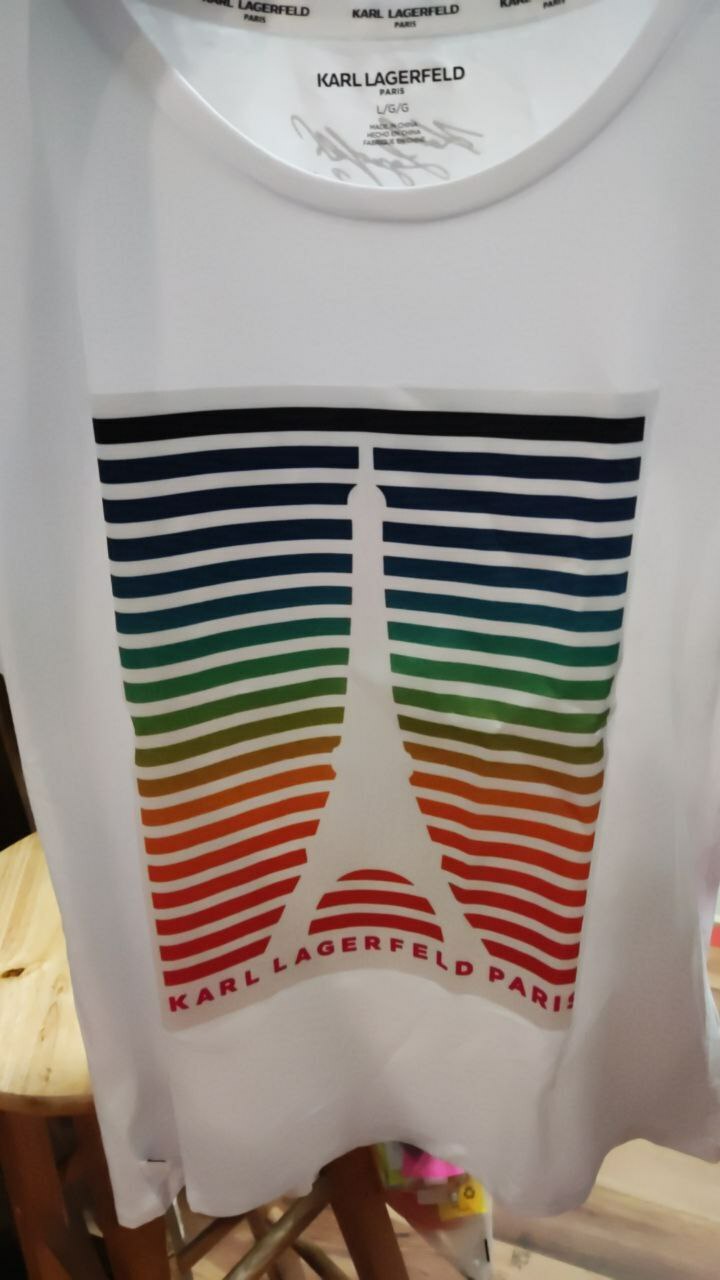 [S] KARL LAGERFELD RAINBOW STRIPE EIFFEL TOWER WHITE TEE, L1WH0087-WHT (SKL340)