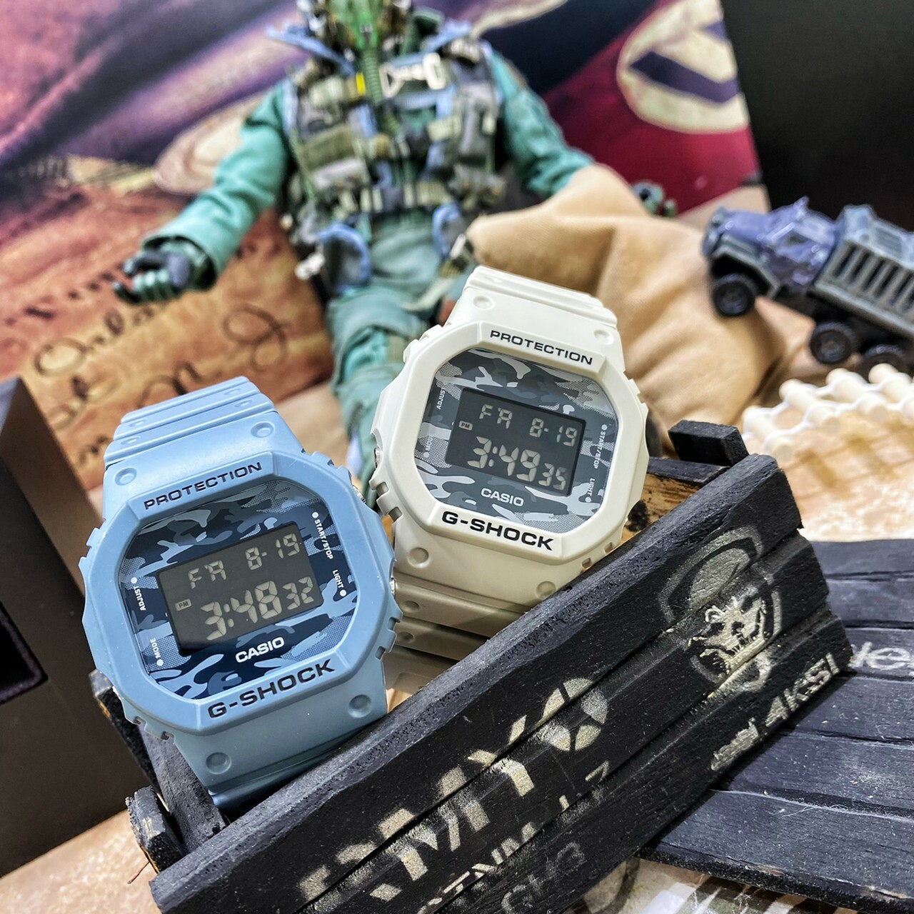 G-SHOCK 卡西歐】經典方形迷彩5600系列DW-5600CA-8D (杏色) 現代鐘錶