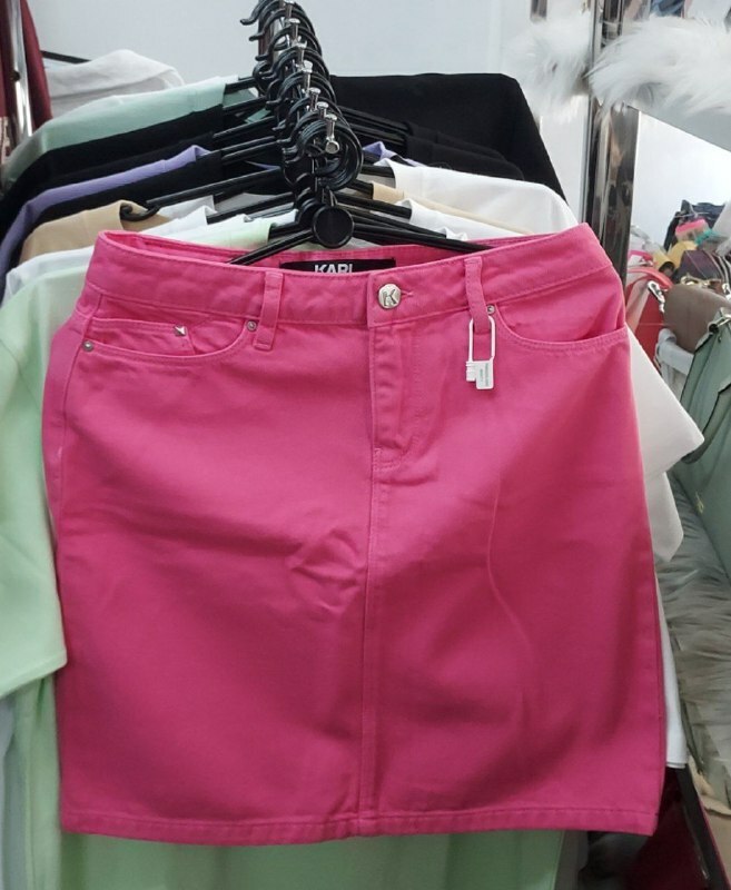 [S] KARL LAGERFELD NEON DENIM SKIRT, PINK, 21FW1102-PINK (SKL95)