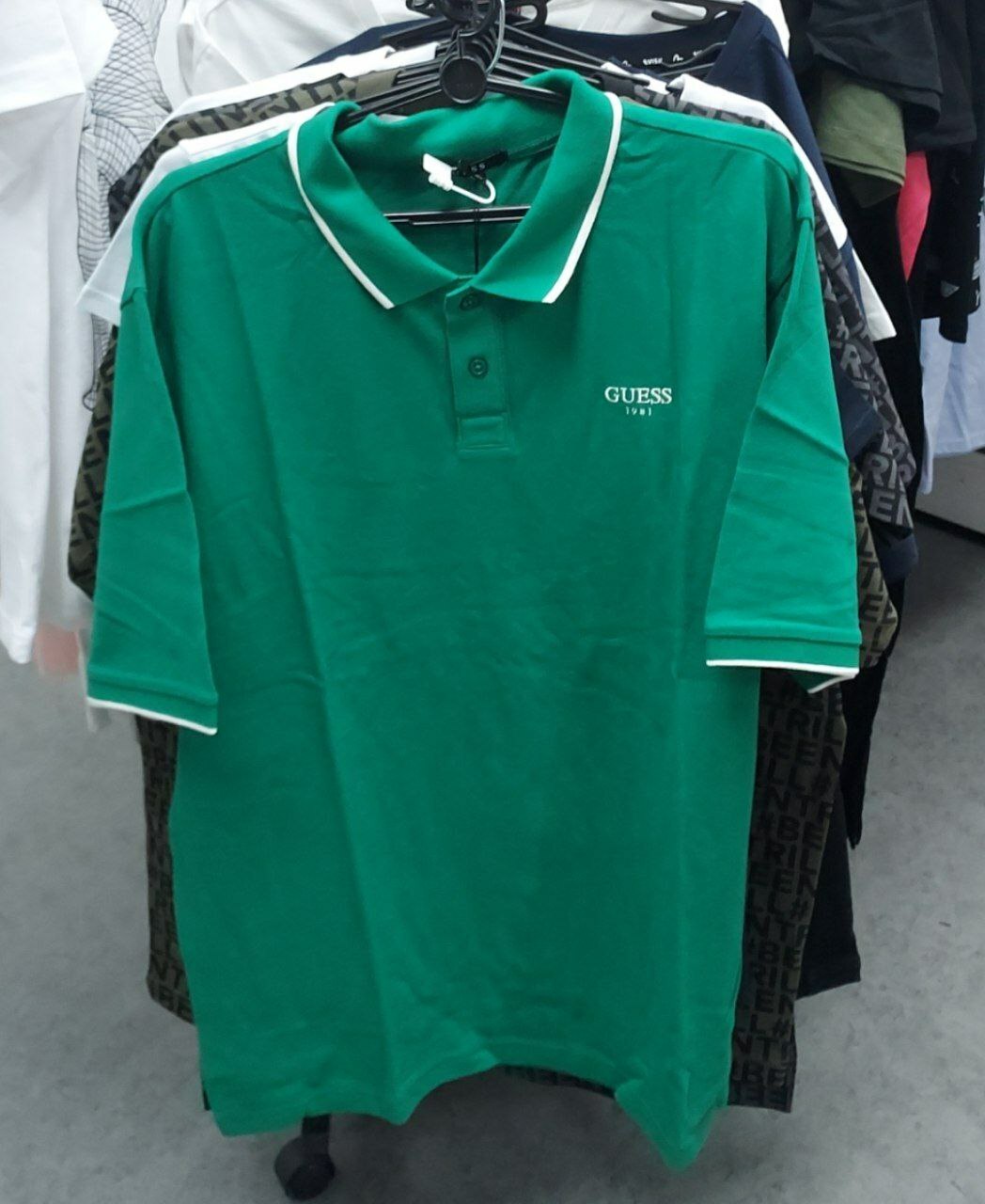 [S] GUESS UNISEX YOKO PINPOINT SEMI-OVER POLO T-SHIRT,GREEN, NM2K0381-GEN [FINAL SALE] (SGU83)