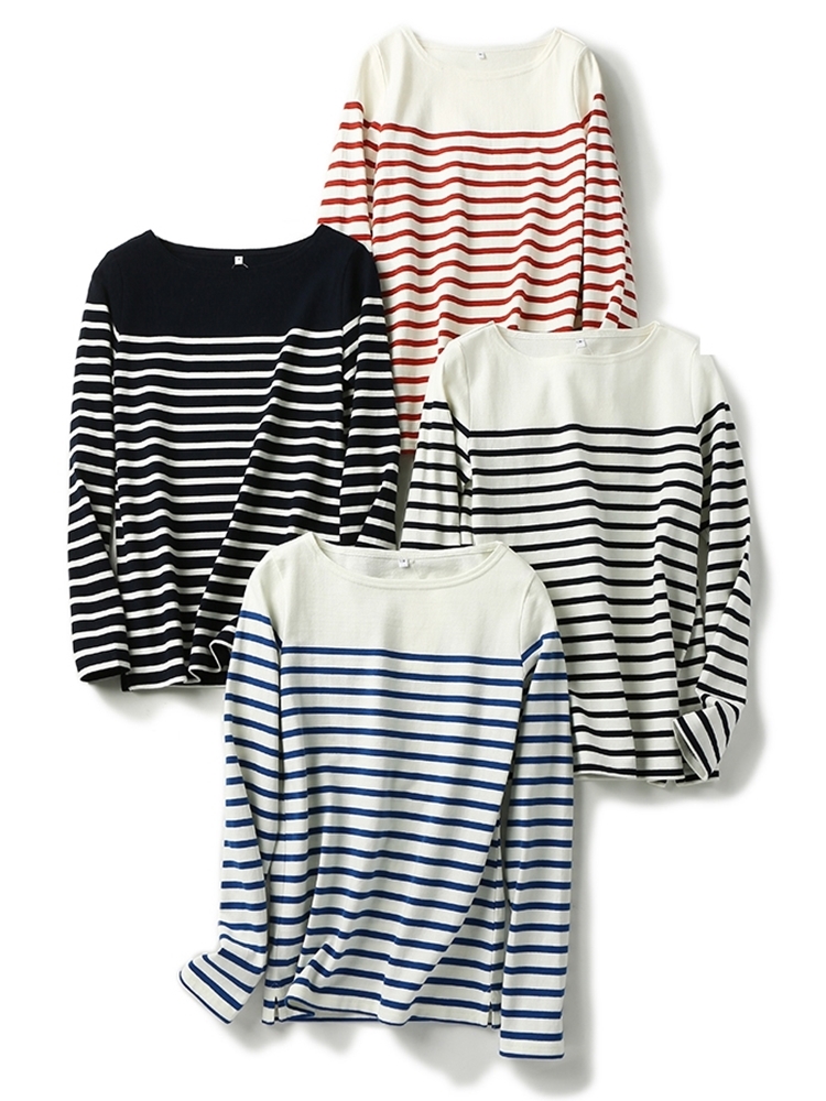 大圓領條紋柔棉上衣 四色