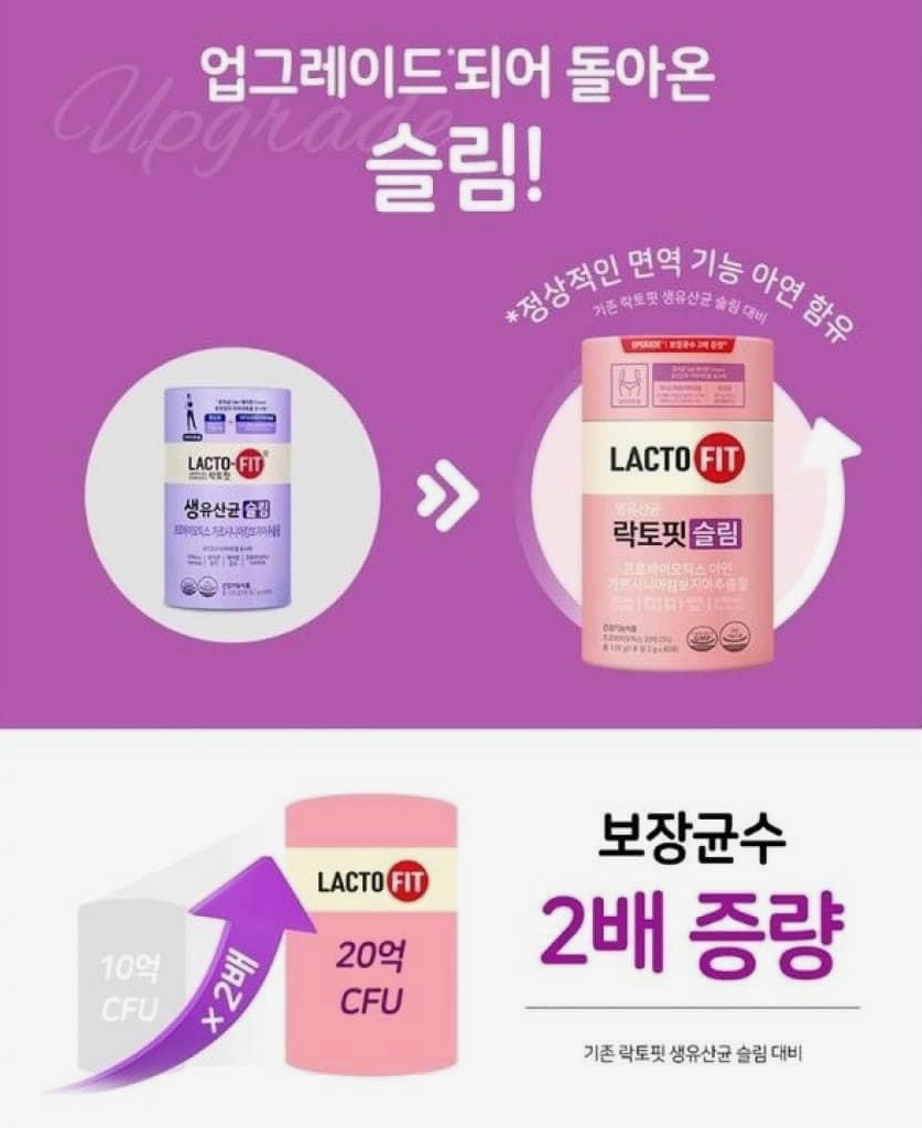🇰🇷 韓國 鍾根堂 LACTO-FIT 最新升級版 Slim 藤黃果+鋅 瘦身益生菌💜粉紫色 60條（K7/HY630）