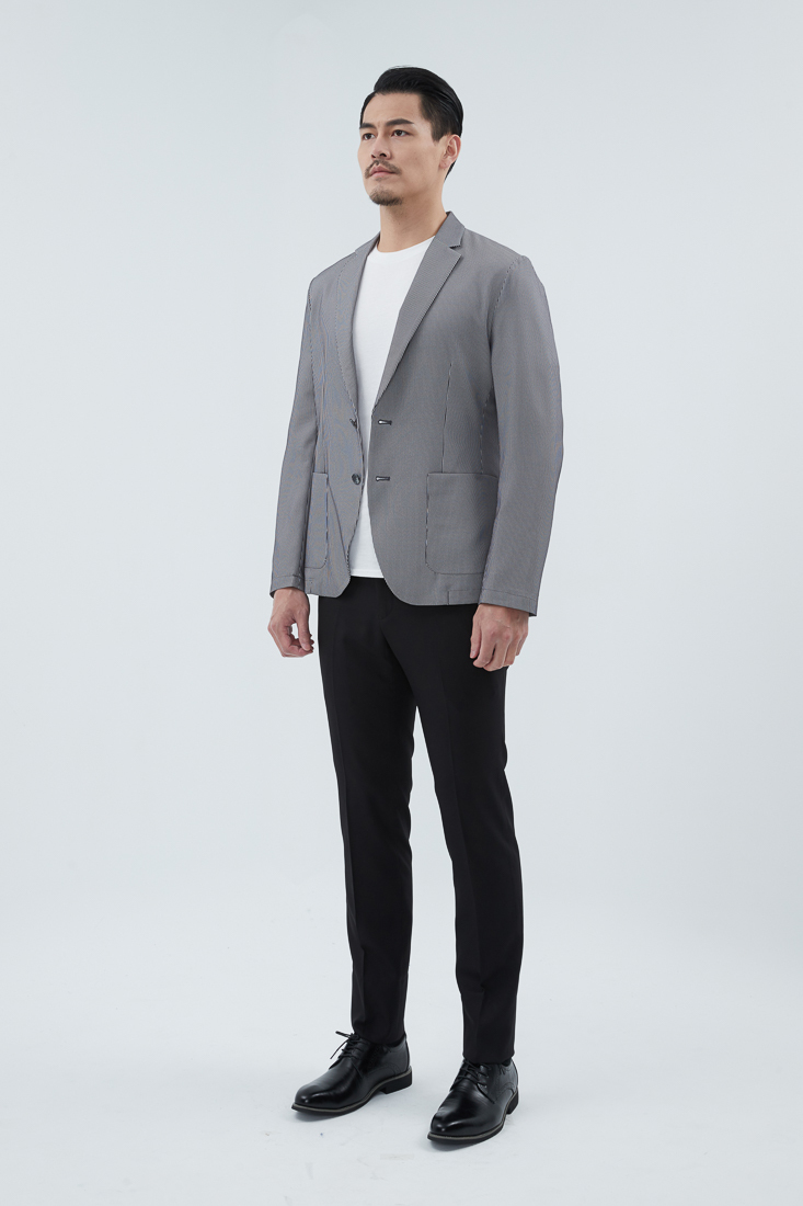 經典時尚黑色彈性修身西裝褲-商務加大側面