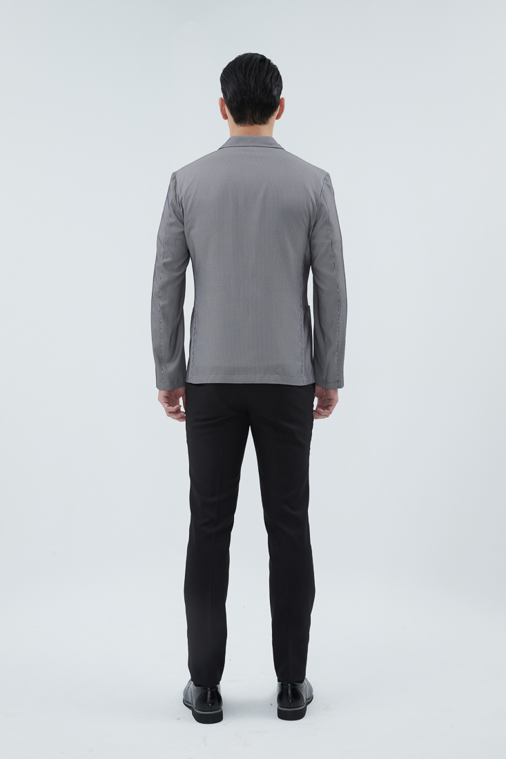 經典時尚黑色彈性修身西裝褲-商務背面