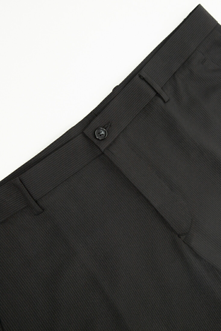 經典時尚黑色彈性修身西裝褲-商務條紋褲頭
