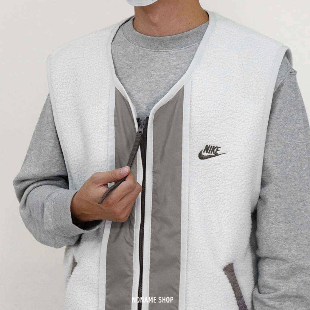 NIKE NSW Essential Sherpa 羊羔毛 拼接 背心 米白 (男款)