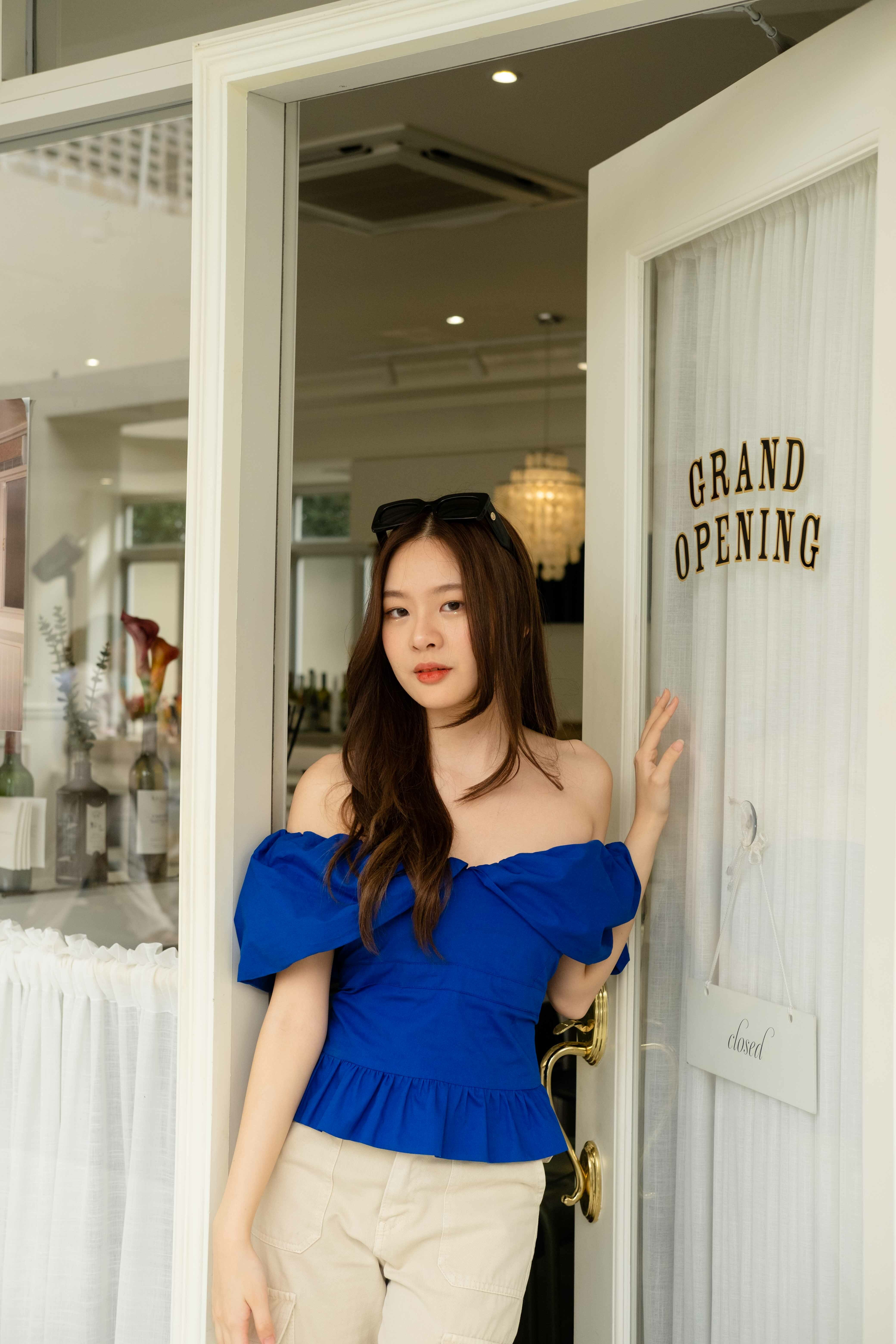 River Poplin Top - Blue