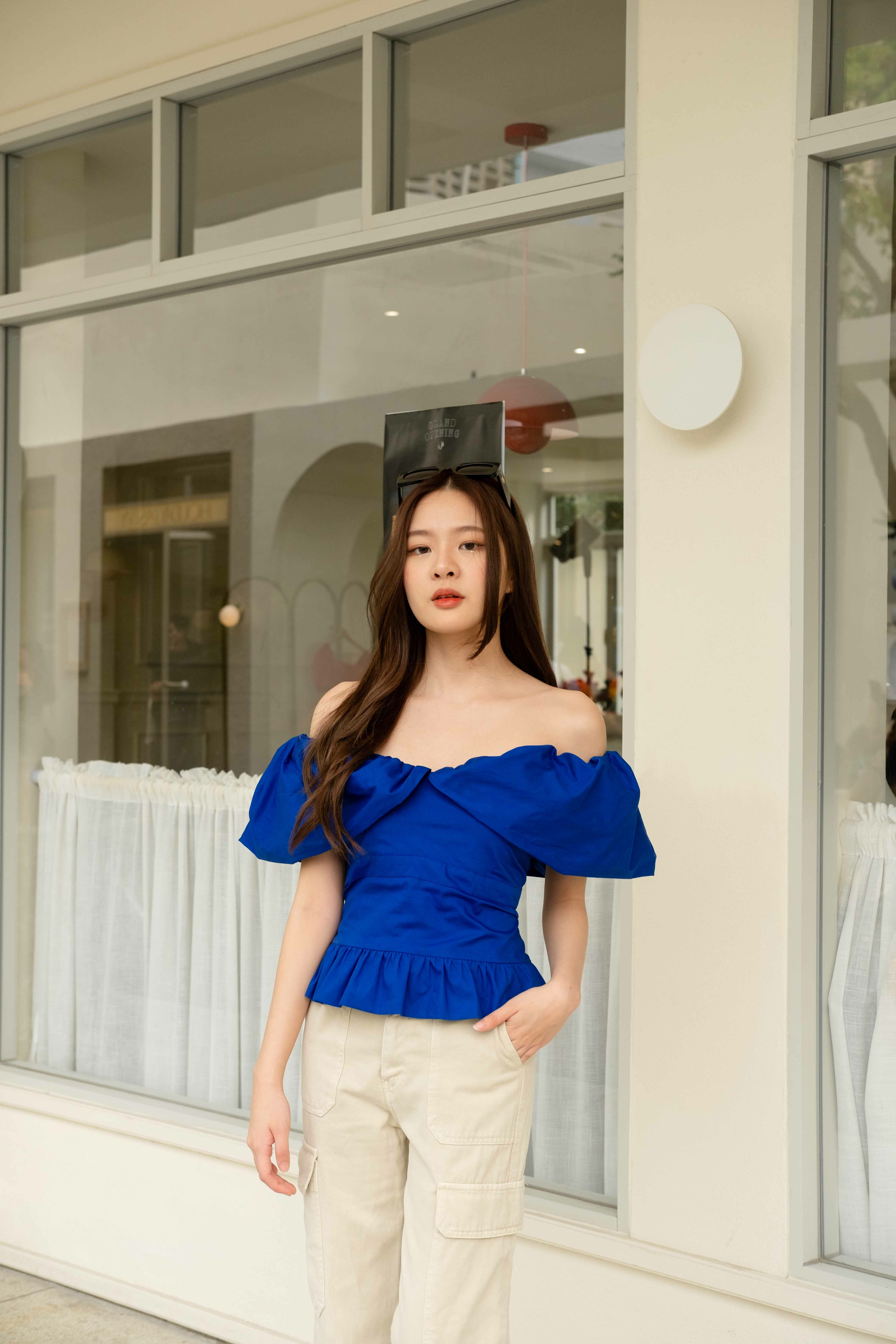 River Poplin Top - Blue