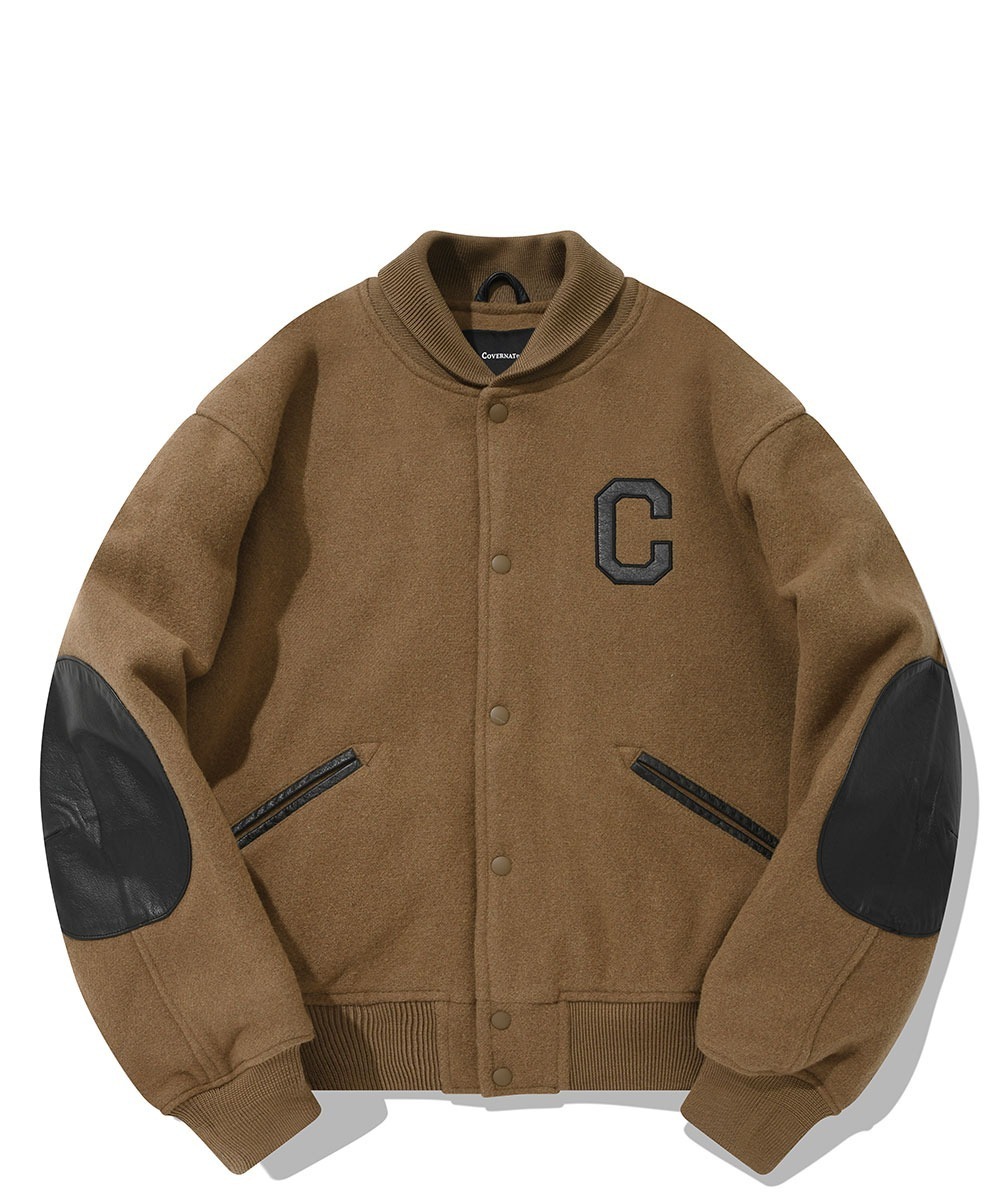 COVERNAT C標誌 羊毛 棒球外套 夾克 卡其色