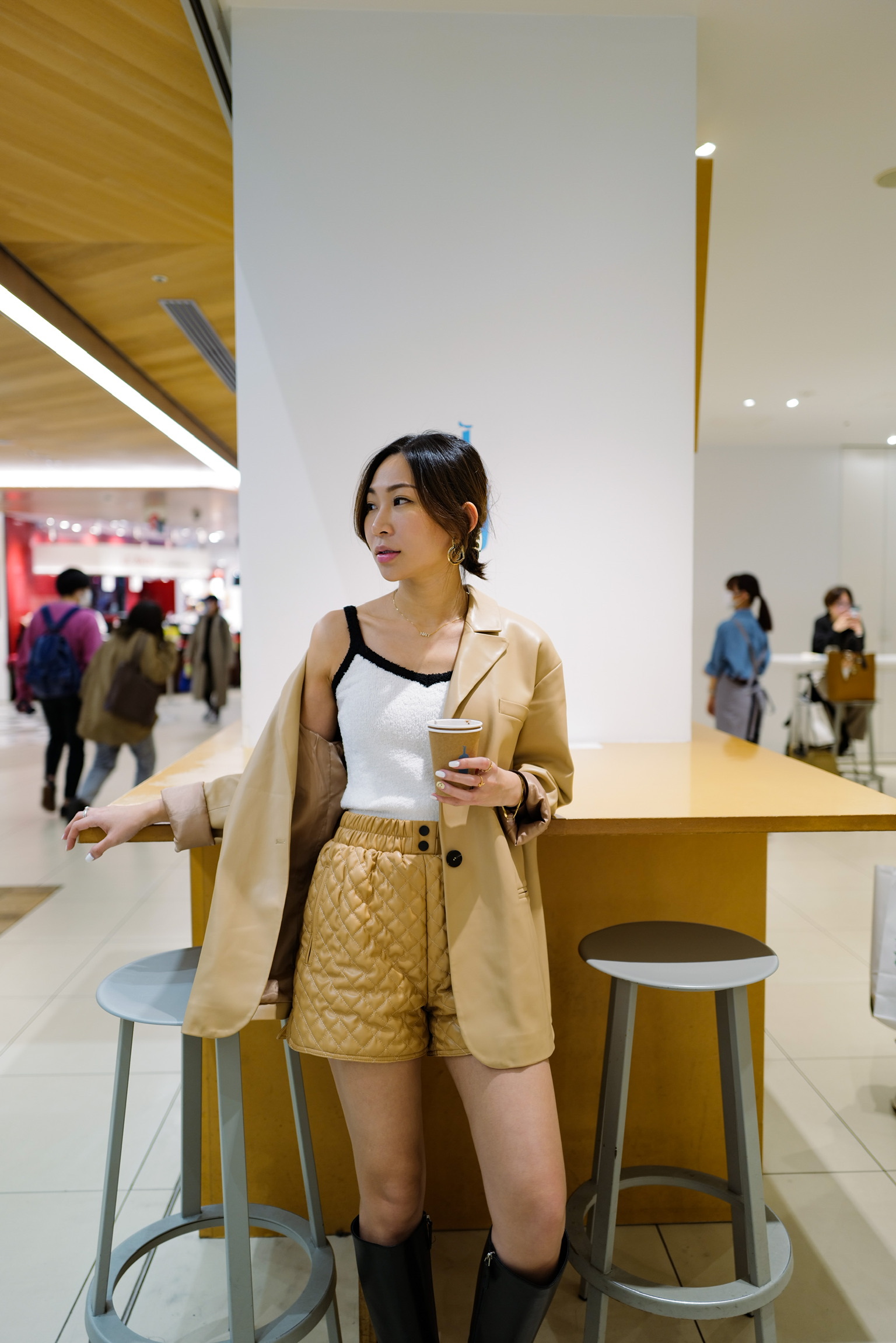 高質人造皮格格短褲